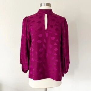 CO Geometric Mock Neck Cape Sleeve Jacquard Blouse Small S